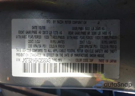 2010 Mazda Cx-9 Grand Touring z USA, uszkodzony, nr VIN JM3TB2MA6A0208043